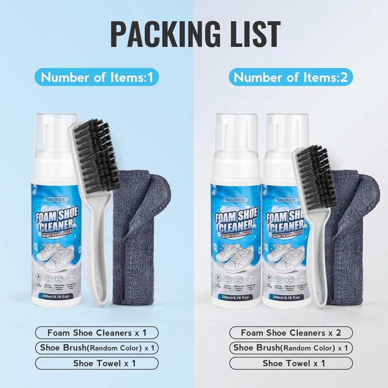 LANBEIDE Shoe Cleaning Kit - 6.76 Oz Sneaker Cleaner with Brush and Towel, White Shoe Cleaner Foam - Image 5